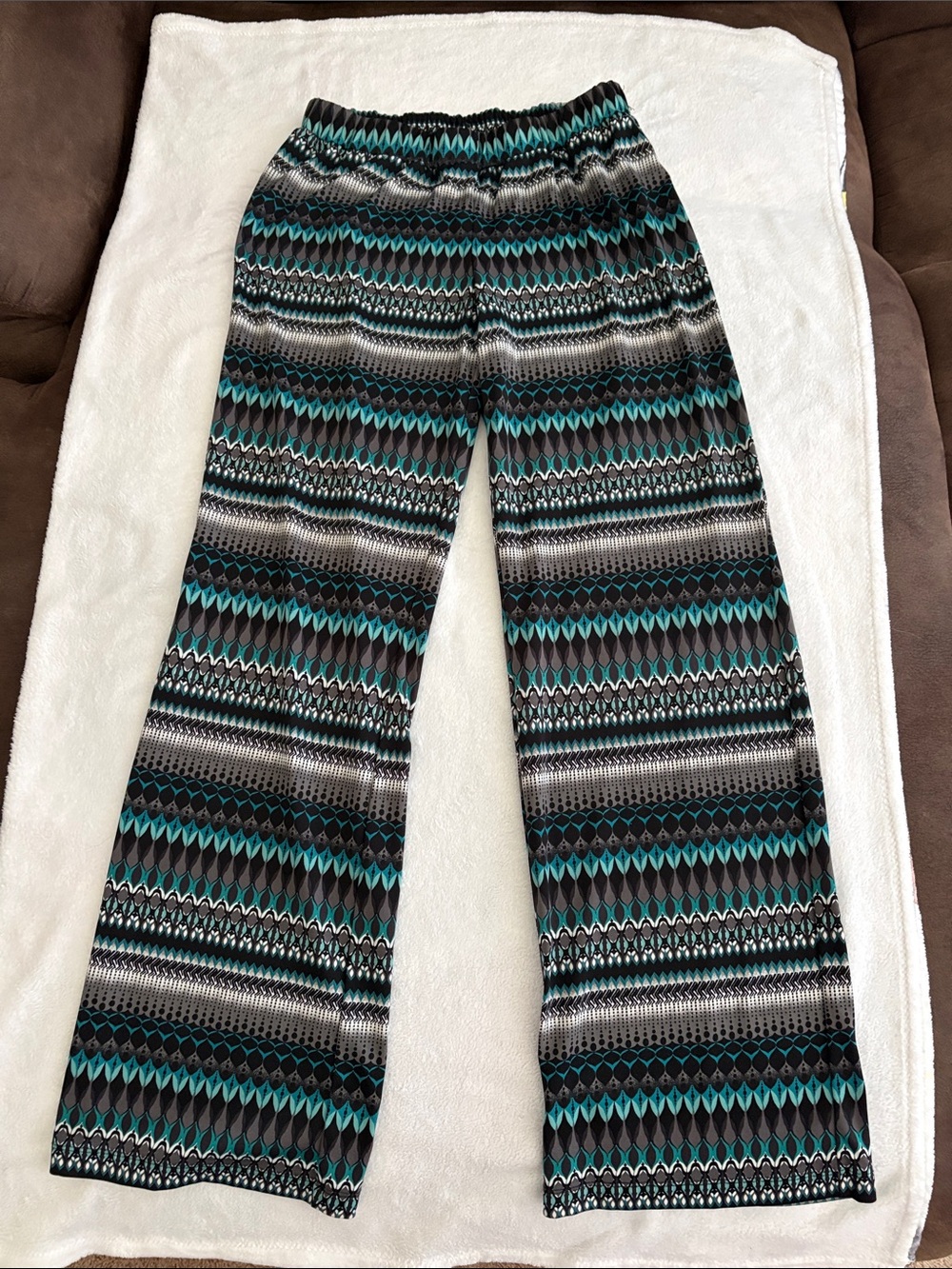new directions Teal, Black & Gray Patterned Wide-Leg Pants